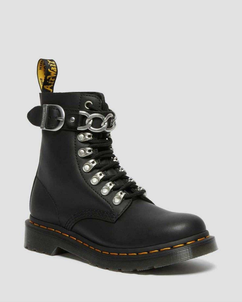 Black DR Martens 1460 Pascal Chain Leather Lace Up Boots | 7258PVJSM