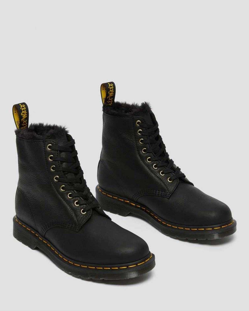 Black DR Martens 1460 Pascal Faux Fur Lined Lace Up Boots | 4935NWOLA