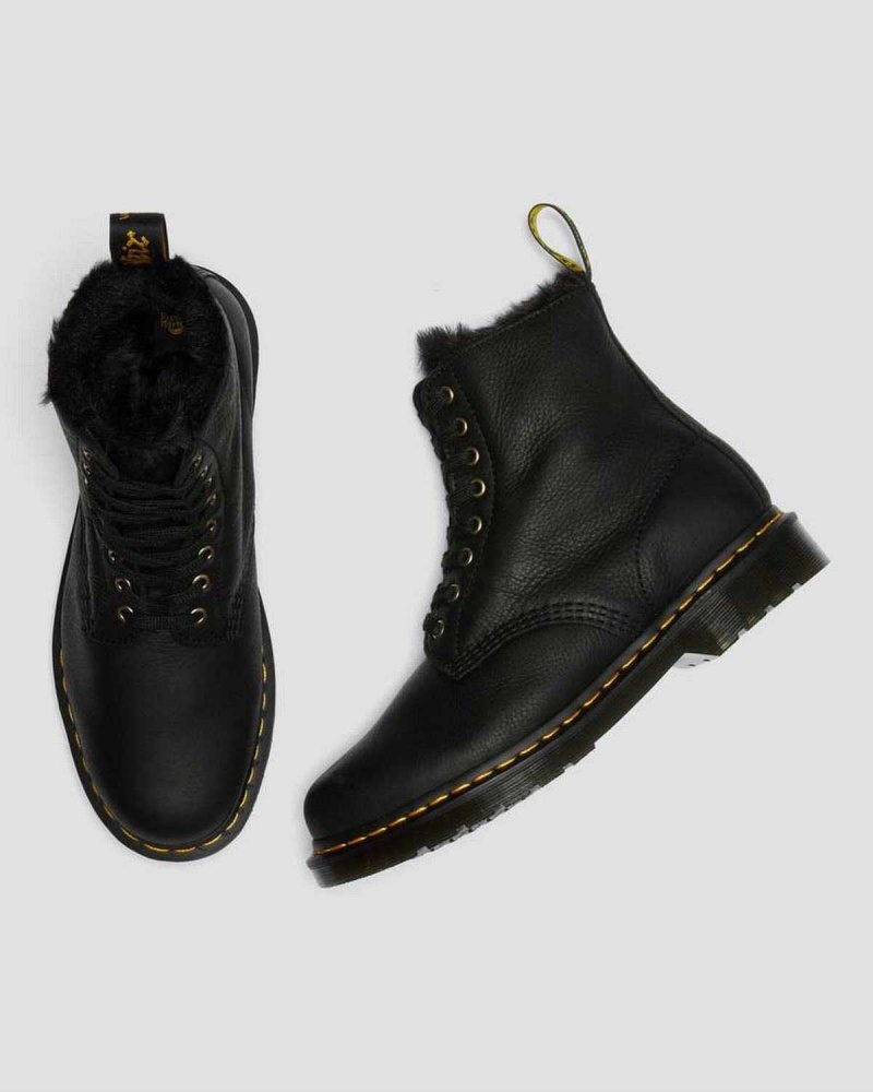 Black DR Martens 1460 Pascal Faux Fur Lined Lace Up Boots | 4935NWOLA