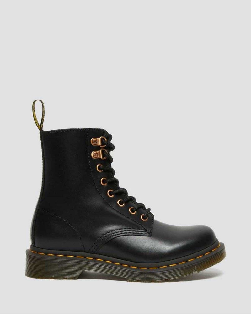 Black DR Martens 1460 Pascal Rose Gold Hardware Leather Lace Up Boots | 9472MYQEH