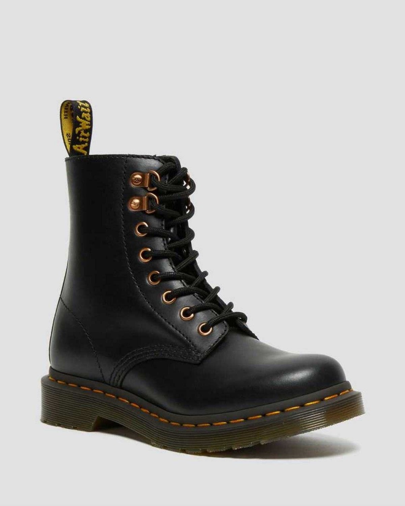 Black DR Martens 1460 Pascal Rose Gold Hardware Leather Lace Up Boots | 9472MYQEH