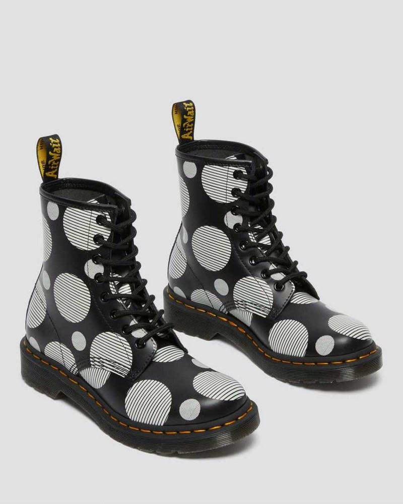 Black DR Martens 1460 Polka Dot Smooth Leather Lace Up Boots | 2750VGBTH