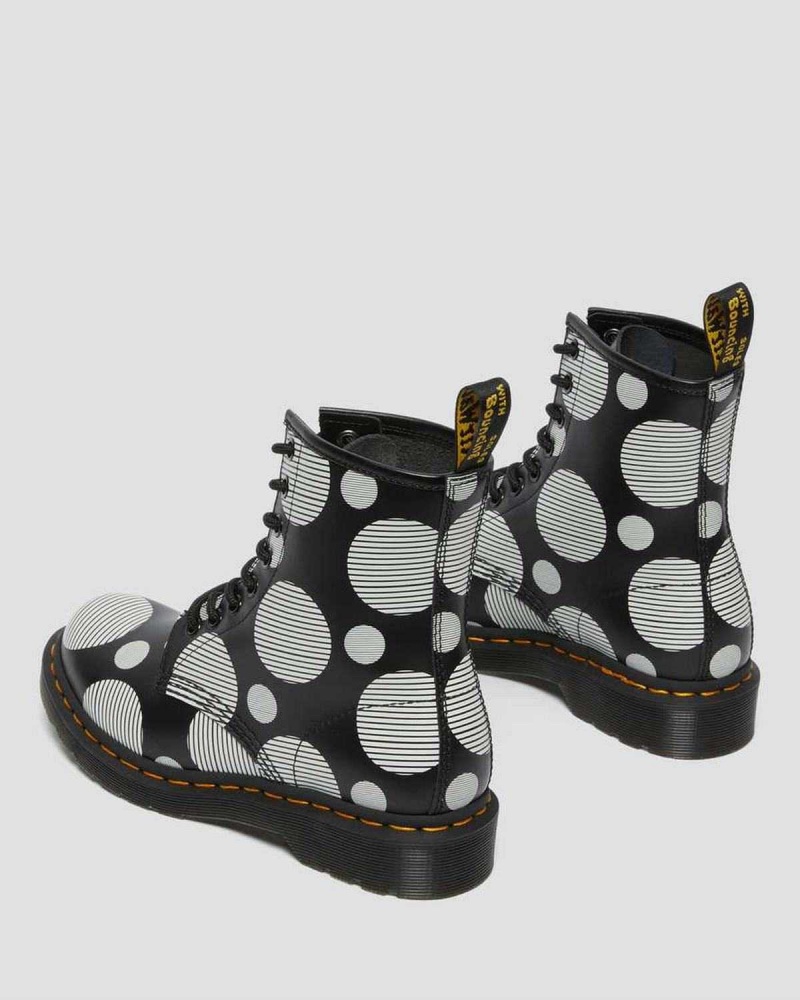 Black DR Martens 1460 Polka Dot Smooth Leather Lace Up Boots | 2750VGBTH