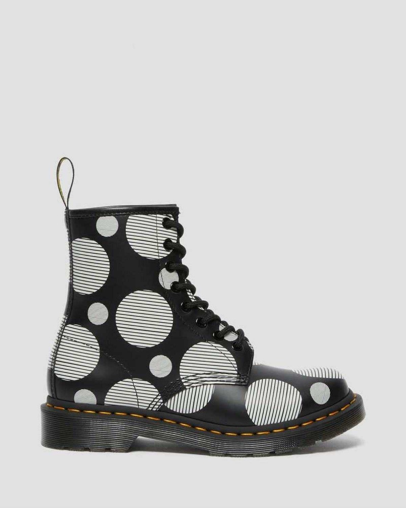 Black DR Martens 1460 Polka Dot Smooth Leather Lace Up Boots | 2750VGBTH