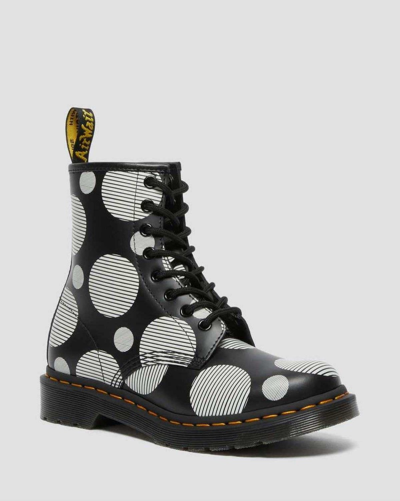 Black DR Martens 1460 Polka Dot Smooth Leather Lace Up Boots | 2750VGBTH