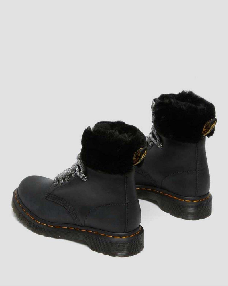 Black DR Martens 1460 Serena Collar Faux Fur Lined Lace Up Boots | 8503FYXKA