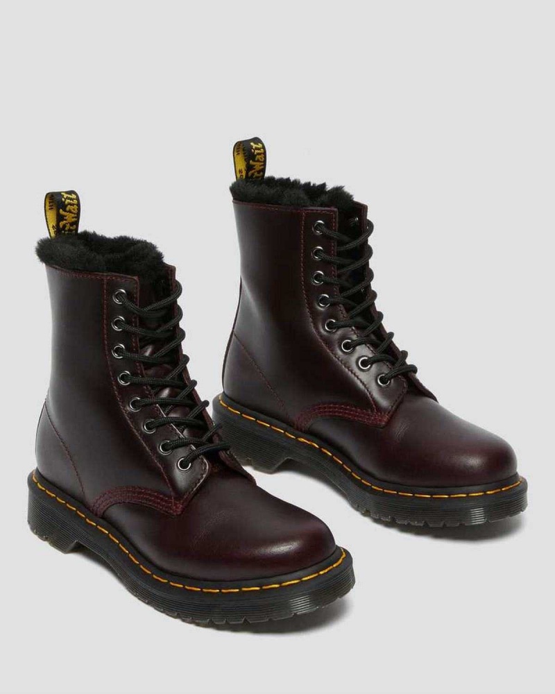 Black DR Martens 1460 Serena Faux Fur Lined Lace Up Boots | 3168JTLHA