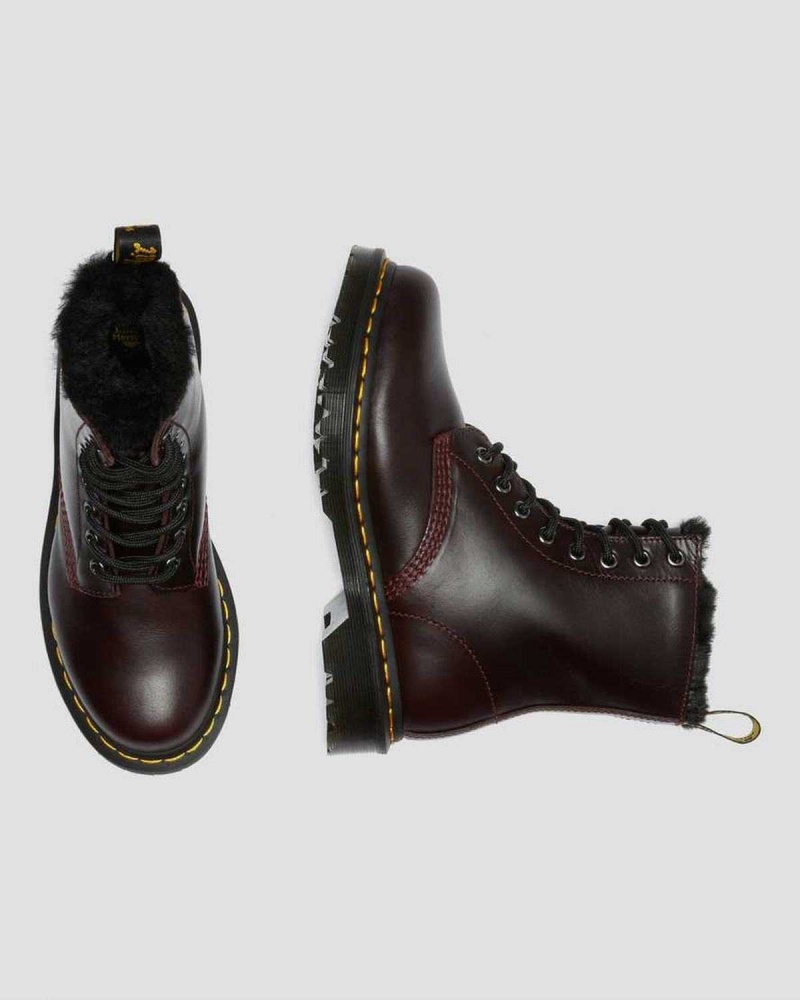 Black DR Martens 1460 Serena Faux Fur Lined Lace Up Boots | 3168JTLHA