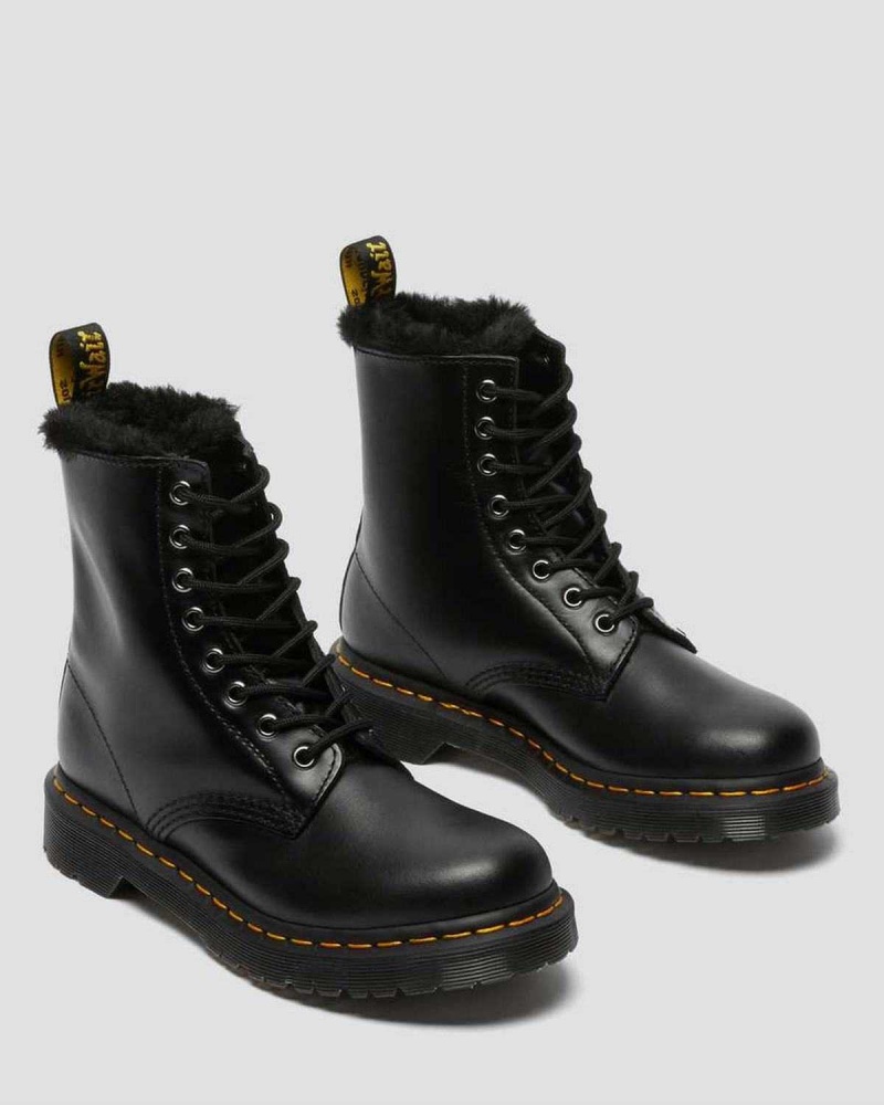 Black DR Martens 1460 Serena Faux Fur Lined Lace Up Boots | 7214OIMHV