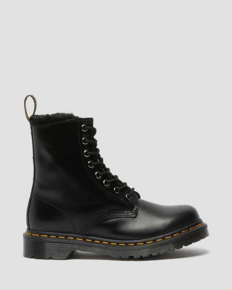 Black DR Martens 1460 Serena Faux Fur Lined Lace Up Boots | 7214OIMHV