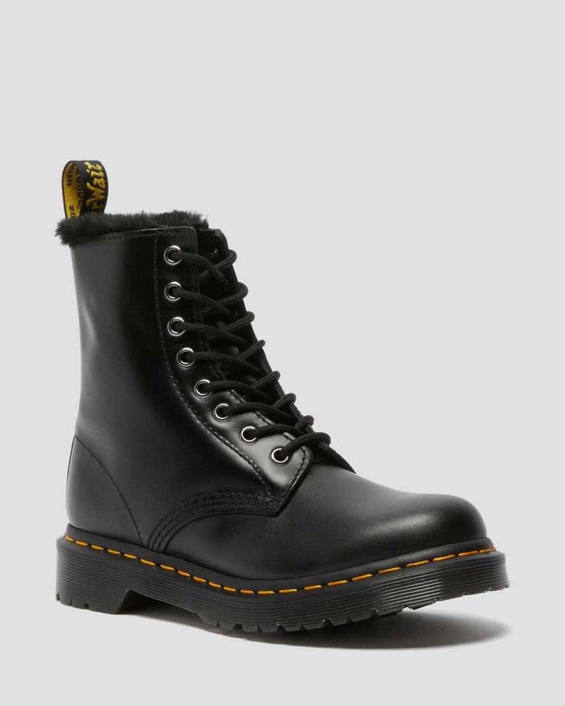 Black DR Martens 1460 Serena Faux Fur Lined Lace Up Boots | 7214OIMHV