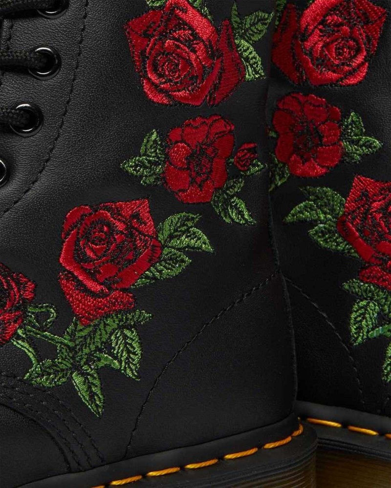 Black DR Martens 1460 Vonda Floral Leather Lace Up Boots | 6489XOWQU