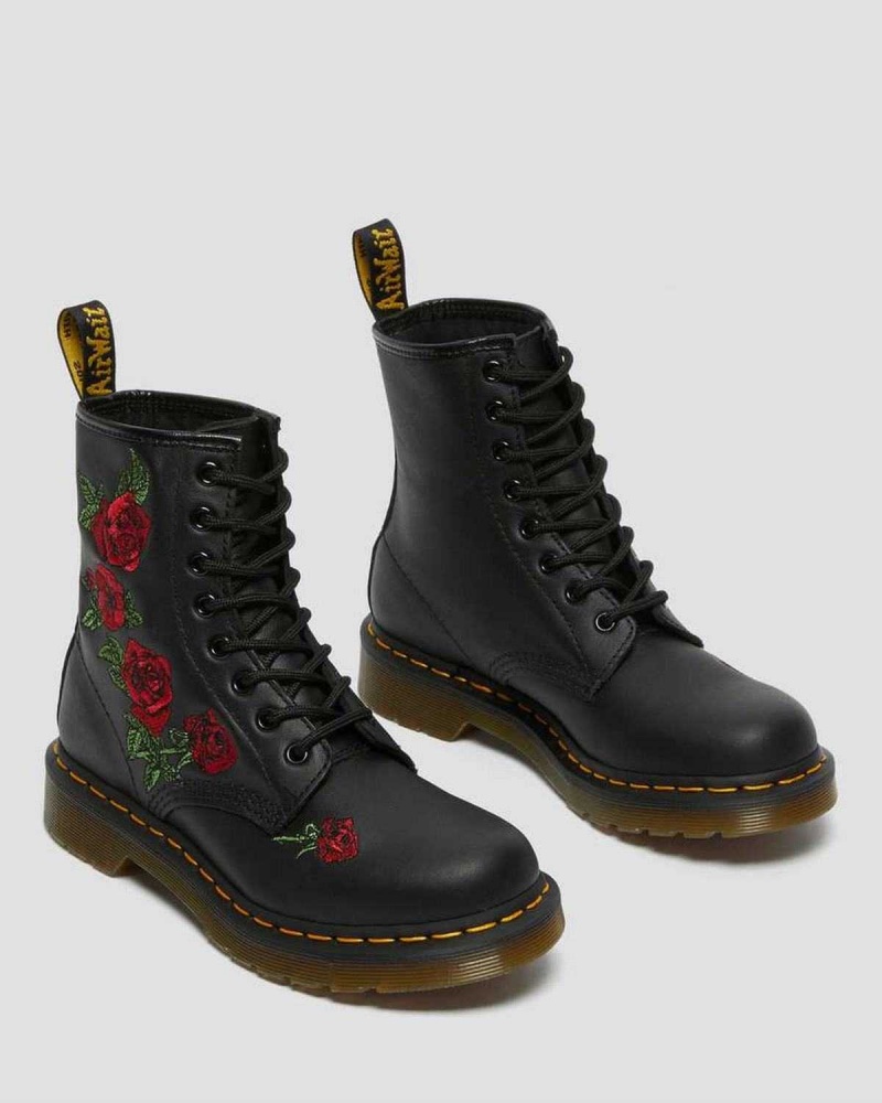 Black DR Martens 1460 Vonda Floral Leather Lace Up Boots | 6489XOWQU