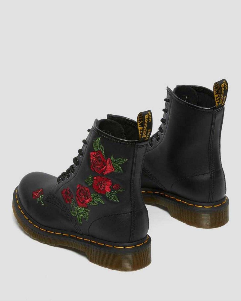 Black DR Martens 1460 Vonda Floral Leather Lace Up Boots | 6489XOWQU