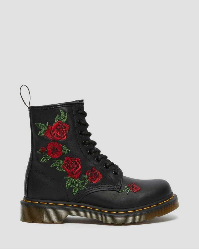 Black DR Martens 1460 Vonda Floral Leather Lace Up Boots | 6489XOWQU