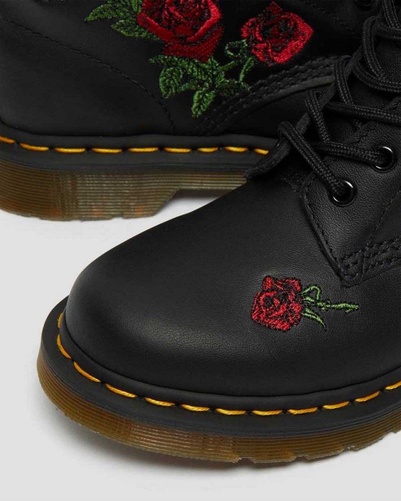 Black DR Martens 1460 Vonda Floral Leather Lace Up Boots | 6489XOWQU