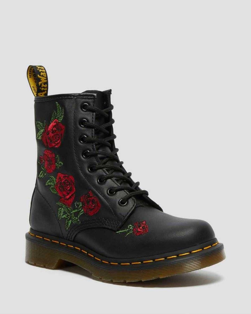 Black DR Martens 1460 Vonda Floral Leather Lace Up Boots | 6489XOWQU