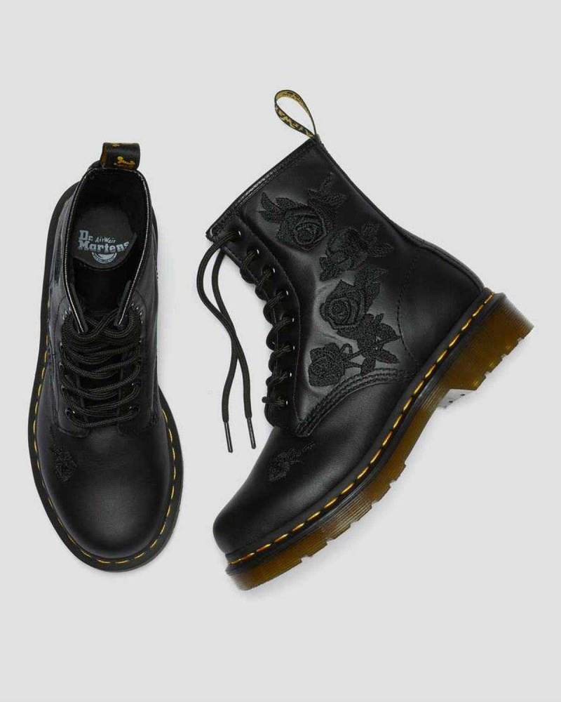 Black DR Martens 1460 Vonda Mono Floral Boots | 2486NPCIJ