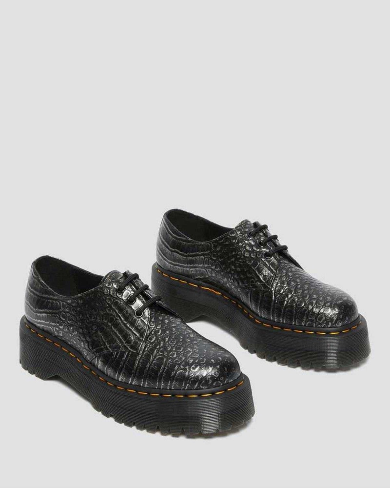 Black DR Martens 1461 Croc Emboss Leather Platform Shoes | 1629DYXWB