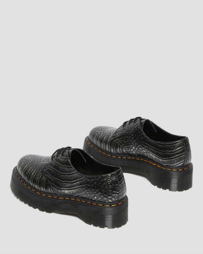 Black DR Martens 1461 Croc Emboss Leather Platform Shoes | 1629DYXWB