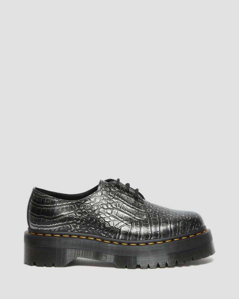 Black DR Martens 1461 Croc Emboss Leather Platform Shoes | 1629DYXWB