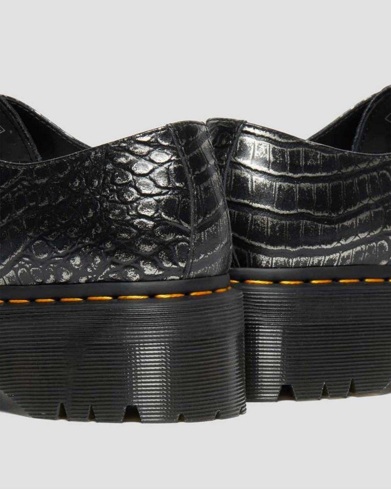 Black DR Martens 1461 Croc Emboss Leather Platform Shoes | 1629DYXWB