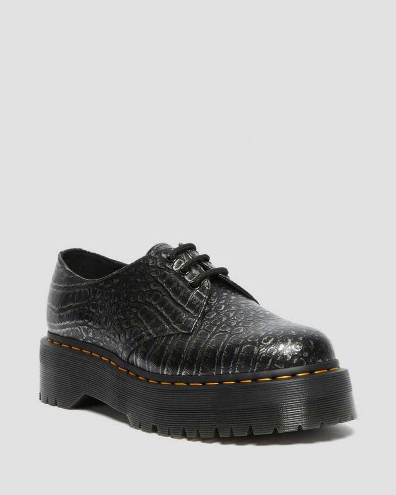 Black DR Martens 1461 Croc Emboss Leather Platform Shoes | 1629DYXWB