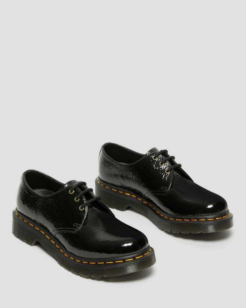 Black DR Martens 1461 Distressed Patent Oxford Shoes | 2413UQZAK