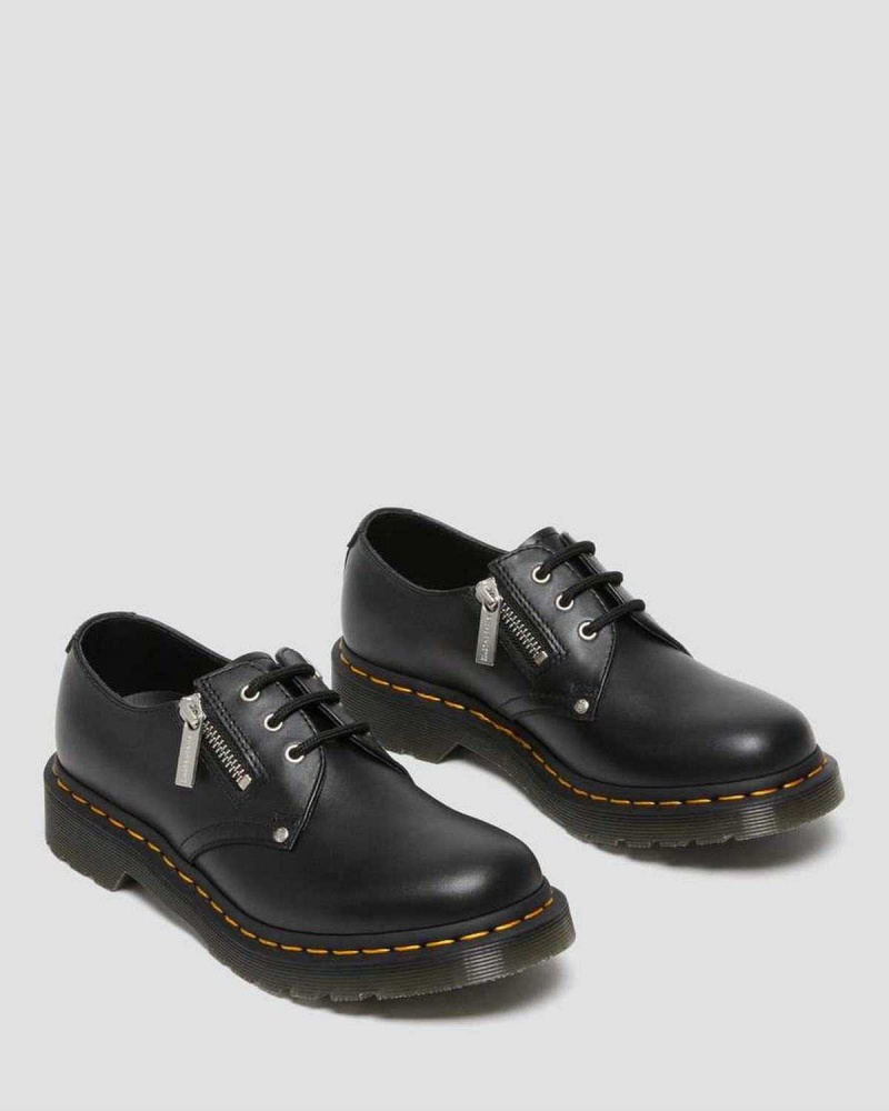 Black DR Martens 1461 Double Zip Leather Oxford Shoes | 4628PVGAJ