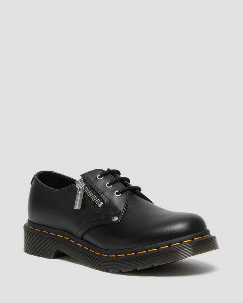 Black DR Martens 1461 Double Zip Leather Oxford Shoes | 4628PVGAJ