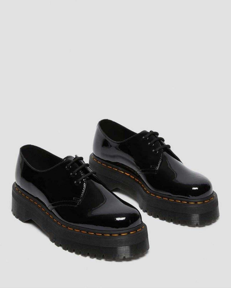 Black DR Martens 1461 Patent Leather Platform Oxford Shoes | 0567CJDAB