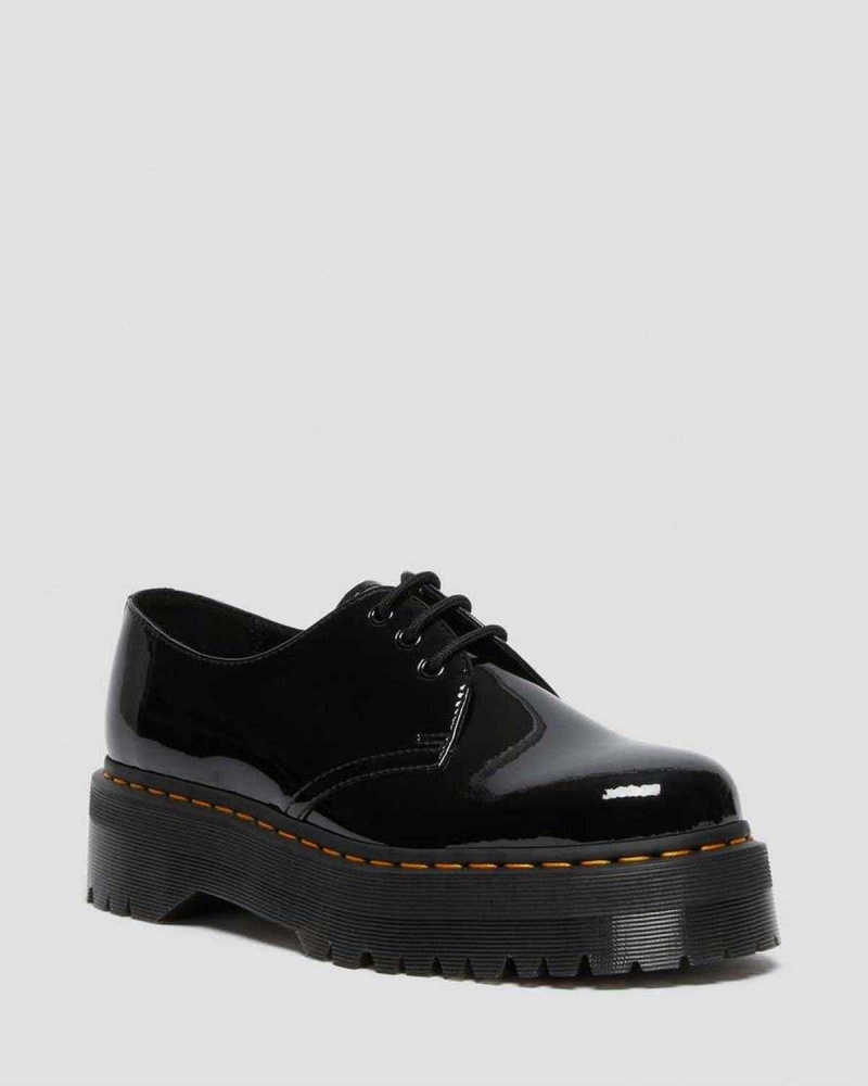 Black DR Martens 1461 Patent Leather Platform Oxford Shoes | 0567CJDAB