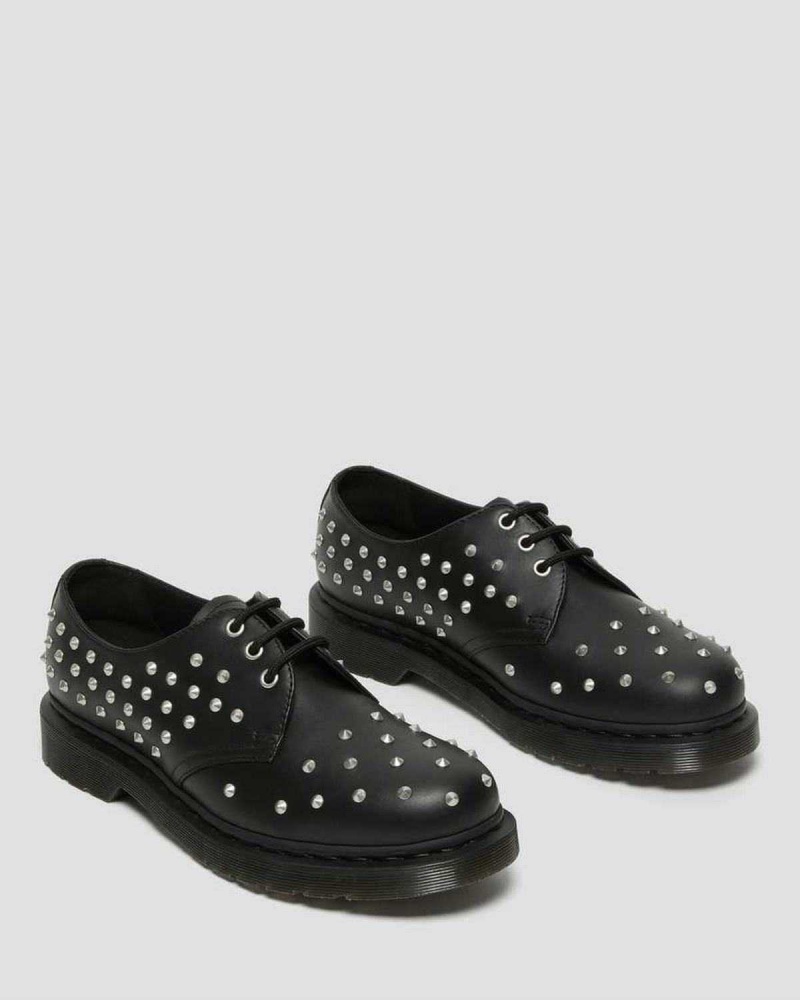 Black DR Martens 1461 Stud Wanama Leather Oxford Shoes | 0128ZHWAN