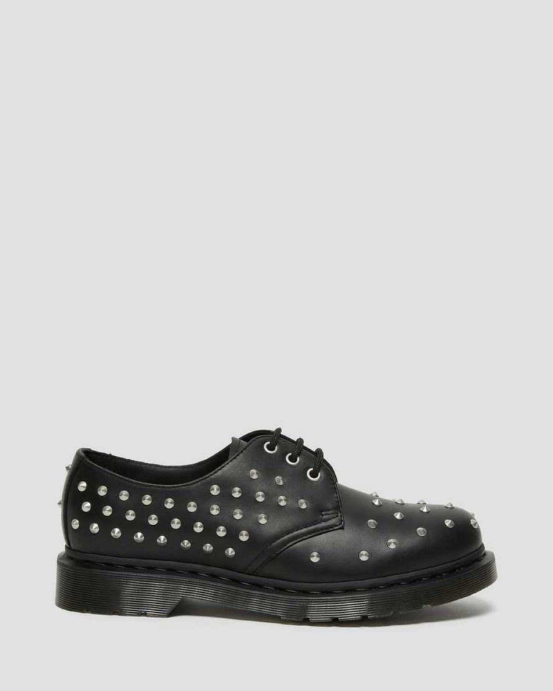 Black DR Martens 1461 Stud Wanama Leather Oxford Shoes | 0128ZHWAN