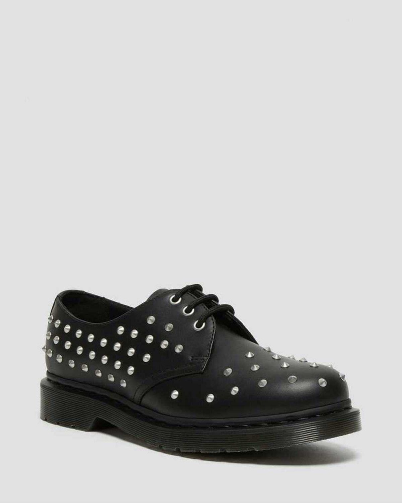 Black DR Martens 1461 Stud Wanama Leather Oxford Shoes | 0128ZHWAN