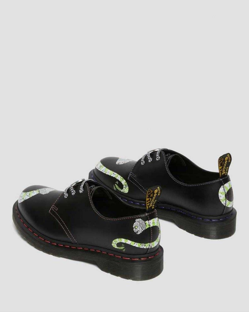 Black DR Martens 1461 WB Beetlejuice Smooth Leather Oxford Shoes | 8972XEHIV