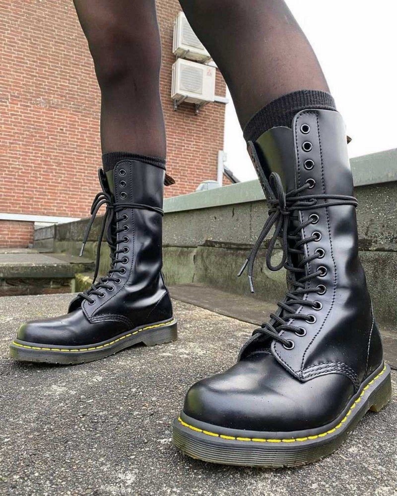 Black DR Martens 1914 Smooth Leather Tall Boots | 3267SABTE