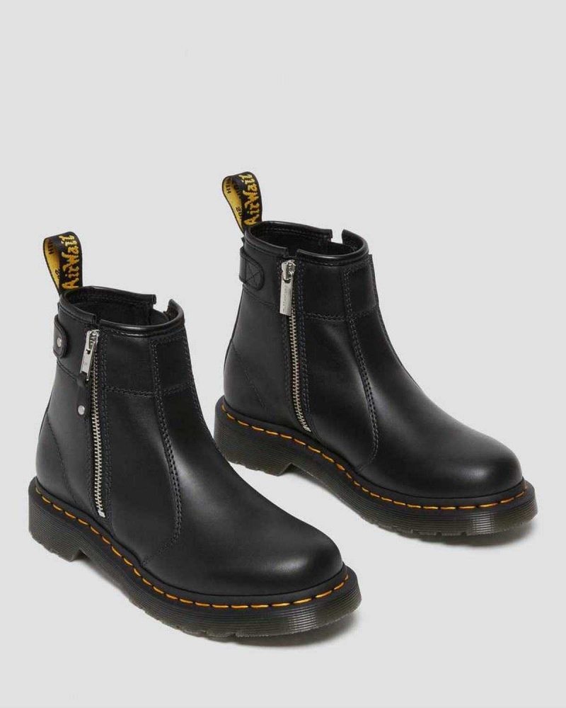 Black DR Martens 2976 Double Zip Leather Chelsea Boots | 0871UEQLV