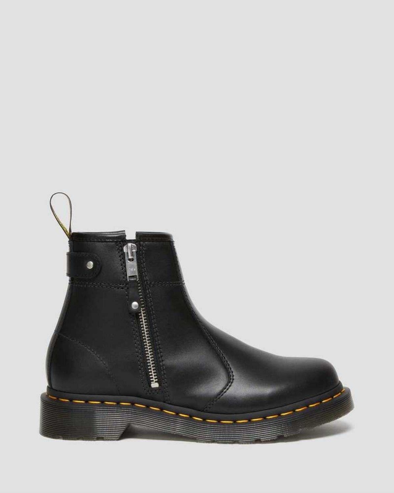 Black DR Martens 2976 Double Zip Leather Chelsea Boots | 0871UEQLV