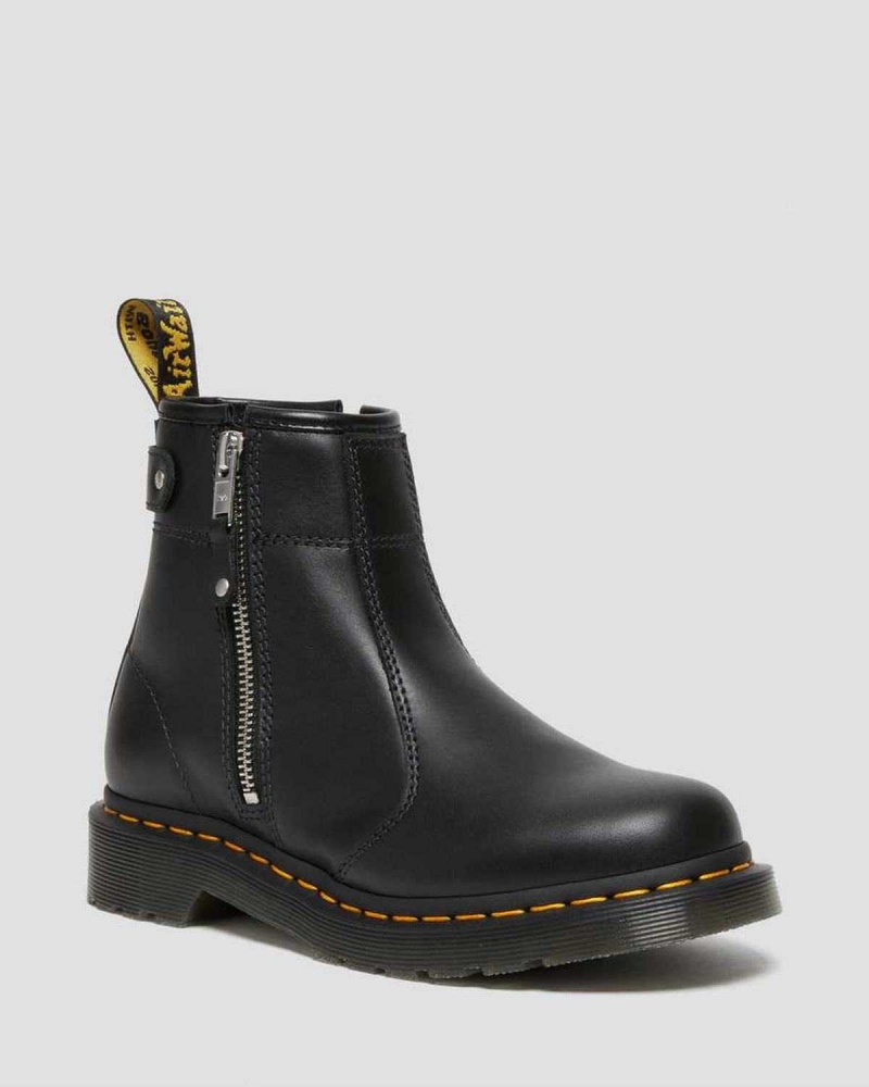 Black DR Martens 2976 Double Zip Leather Chelsea Boots | 0871UEQLV