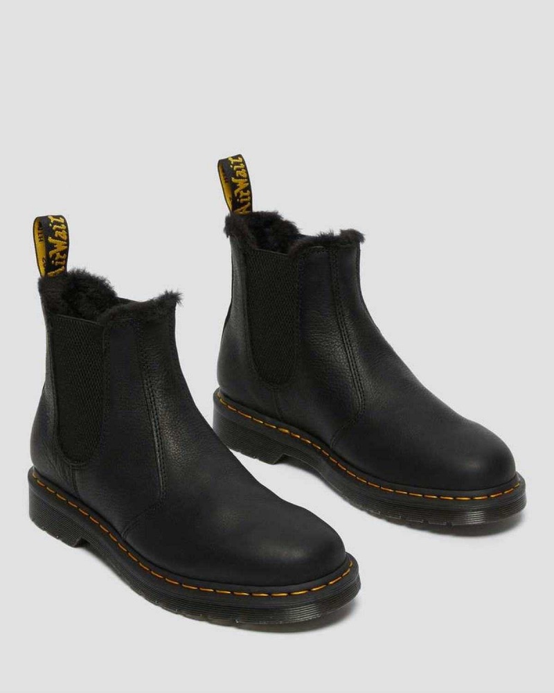 Black DR Martens 2976 Faux Fur Lined Chelsea Boots | 3584HXICJ