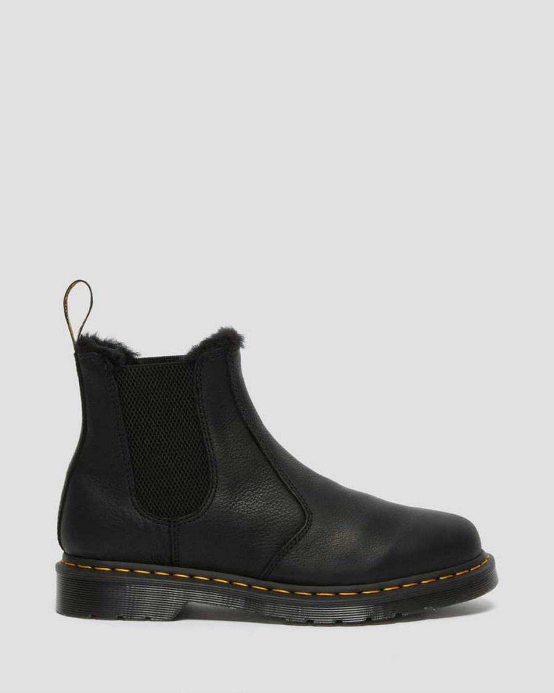 Black DR Martens 2976 Faux Fur Lined Chelsea Boots | 3584HXICJ