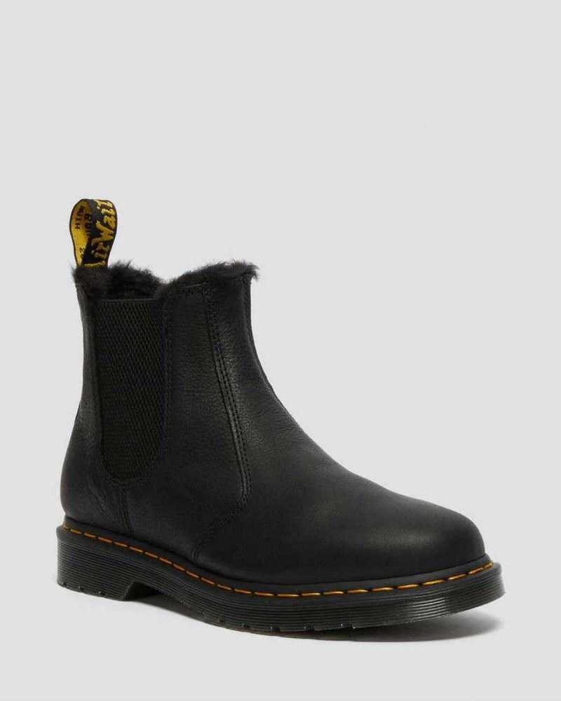 Black DR Martens 2976 Faux Fur Lined Chelsea Boots | 3584HXICJ