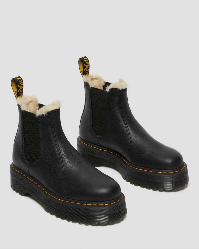 Black DR Martens 2976 Faux Fur Lined Platform Chelsea Boots | 9817GROZP