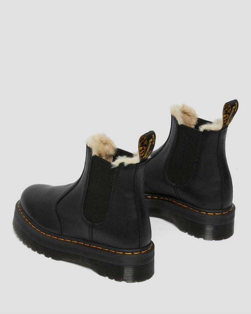 Black DR Martens 2976 Faux Fur Lined Platform Chelsea Boots | 9817GROZP