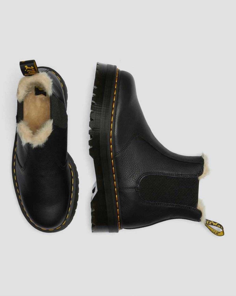 Black DR Martens 2976 Faux Fur Lined Platform Chelsea Boots | 9817GROZP