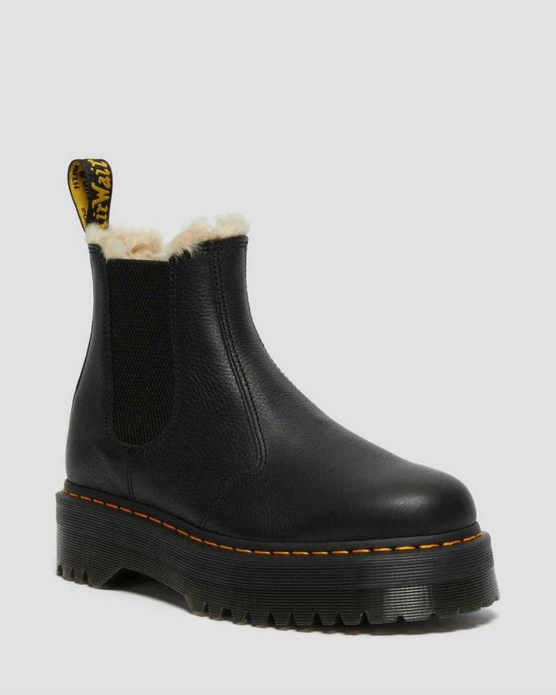 Black DR Martens 2976 Faux Fur Lined Platform Chelsea Boots | 9817GROZP