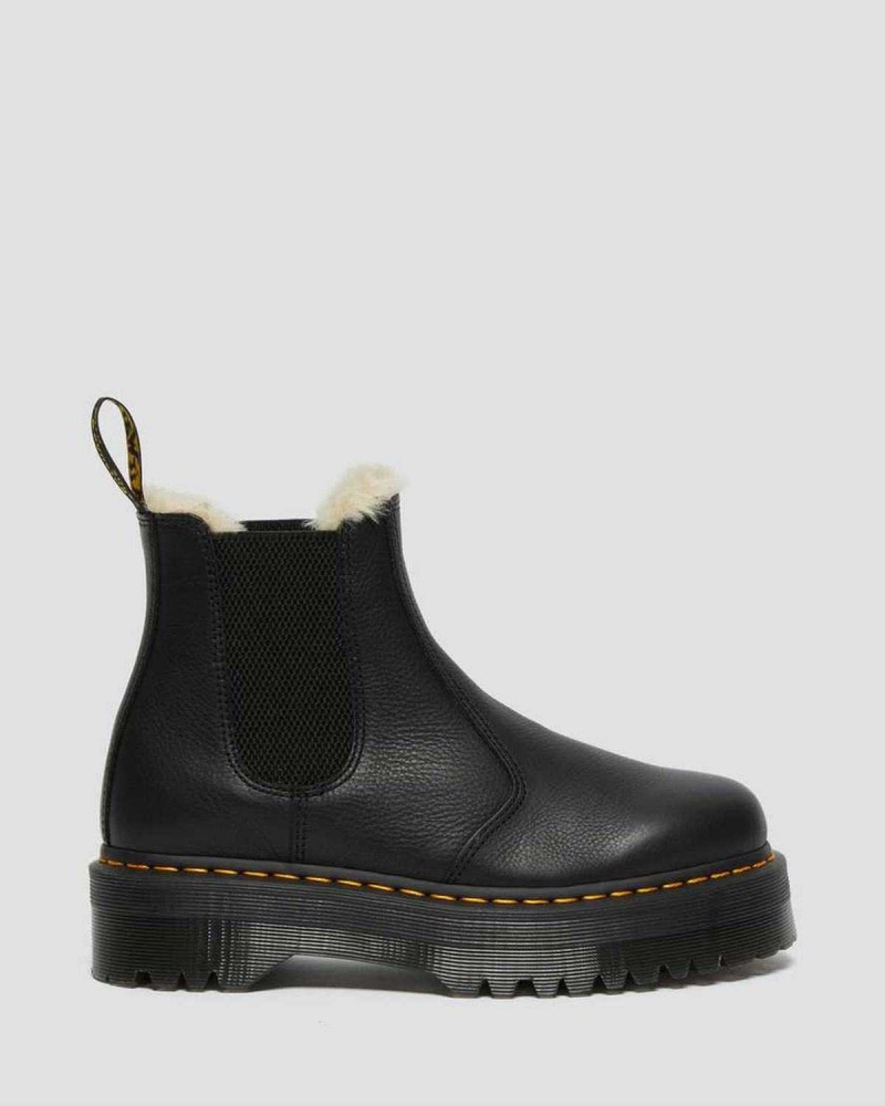 Black DR Martens 2976 Faux Fur Lined Platform Chelsea Boots | 9561XMNKV