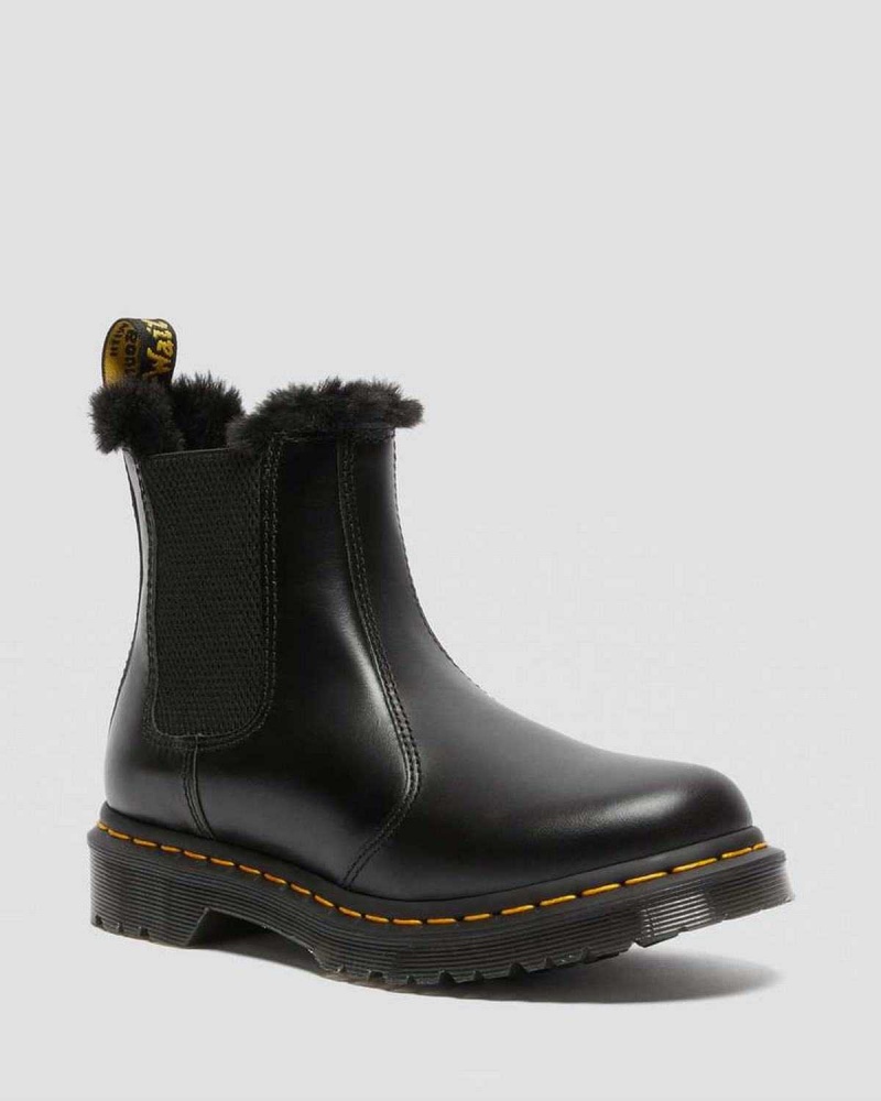 Black DR Martens 2976 Leonore Faux Fur Lined Chelsea Boots | 7235ISXMF