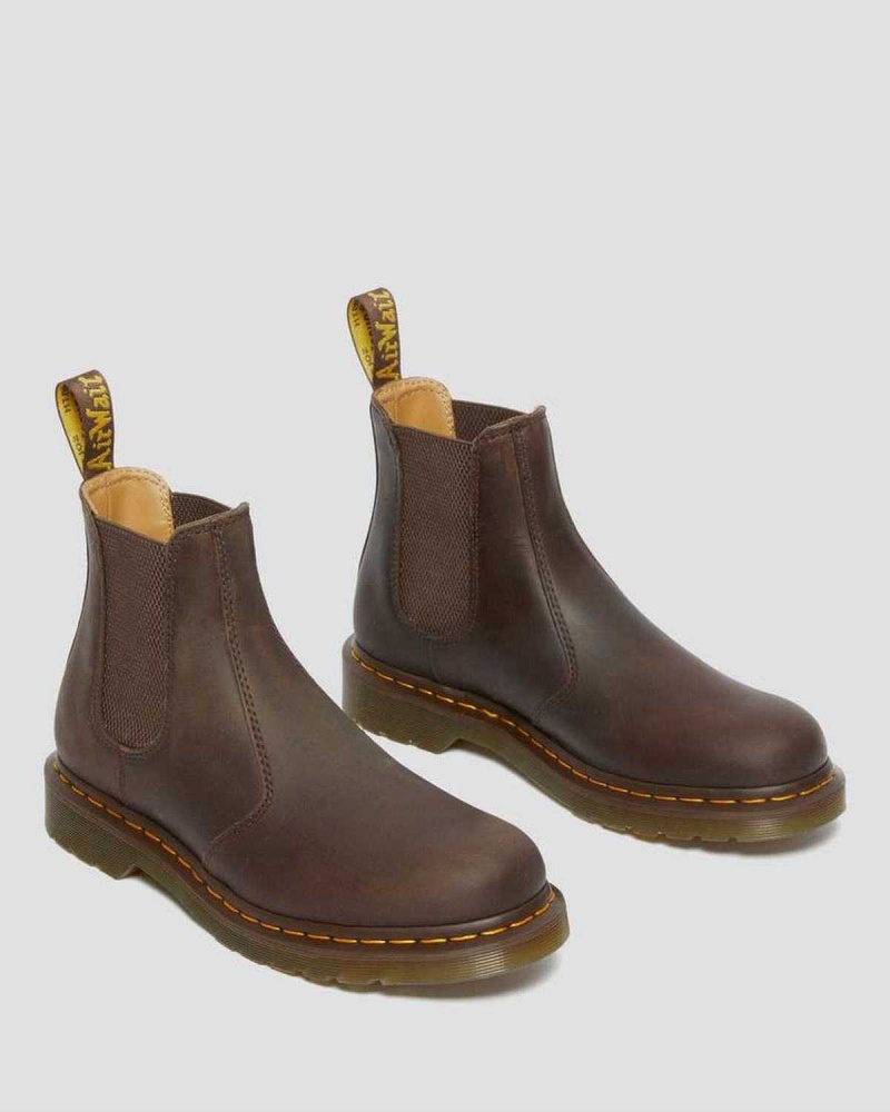 Black DR Martens 2976 Yellow Stitch Crazy Horse Leather Chelsea Boots | 7542FLGCZ